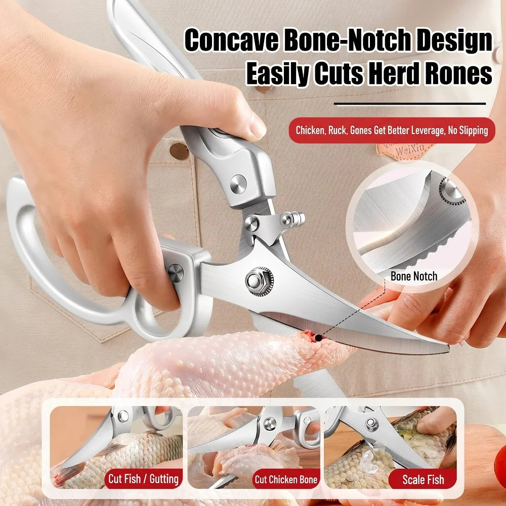 2026 New German-Style Stainless Steel Kitchen Scissors, Multi-Function Heavy-Duty Poultry Bone Shears for Home Use C2612