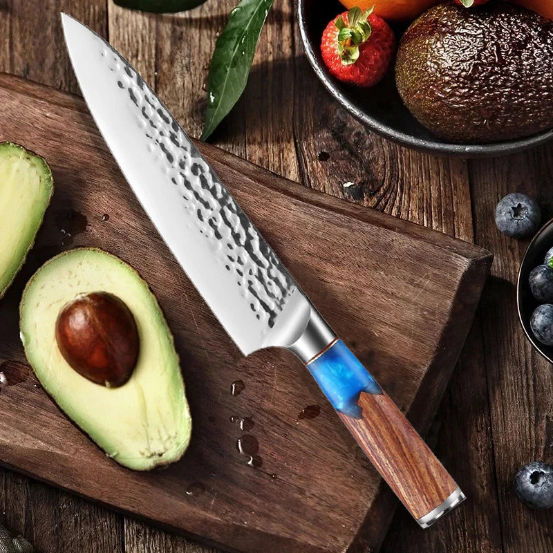 2026 new model high-end kitchen knife, 8-inch forged textured Japanese knife, Sanzai knife, professional kitchen cutting tool
