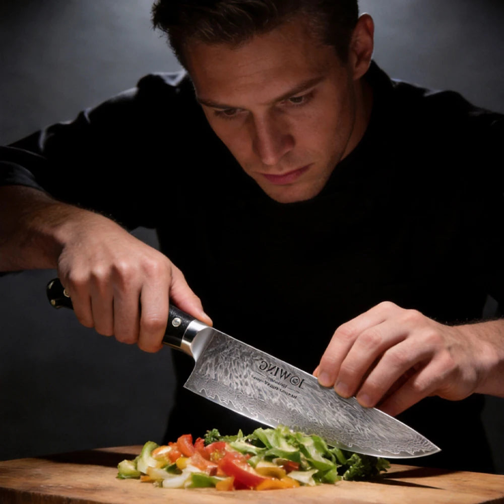 2026 new genuine Damascus steel knife, professional kitchen chef knife, wooden handle, Japanese-style knife gift box packaging