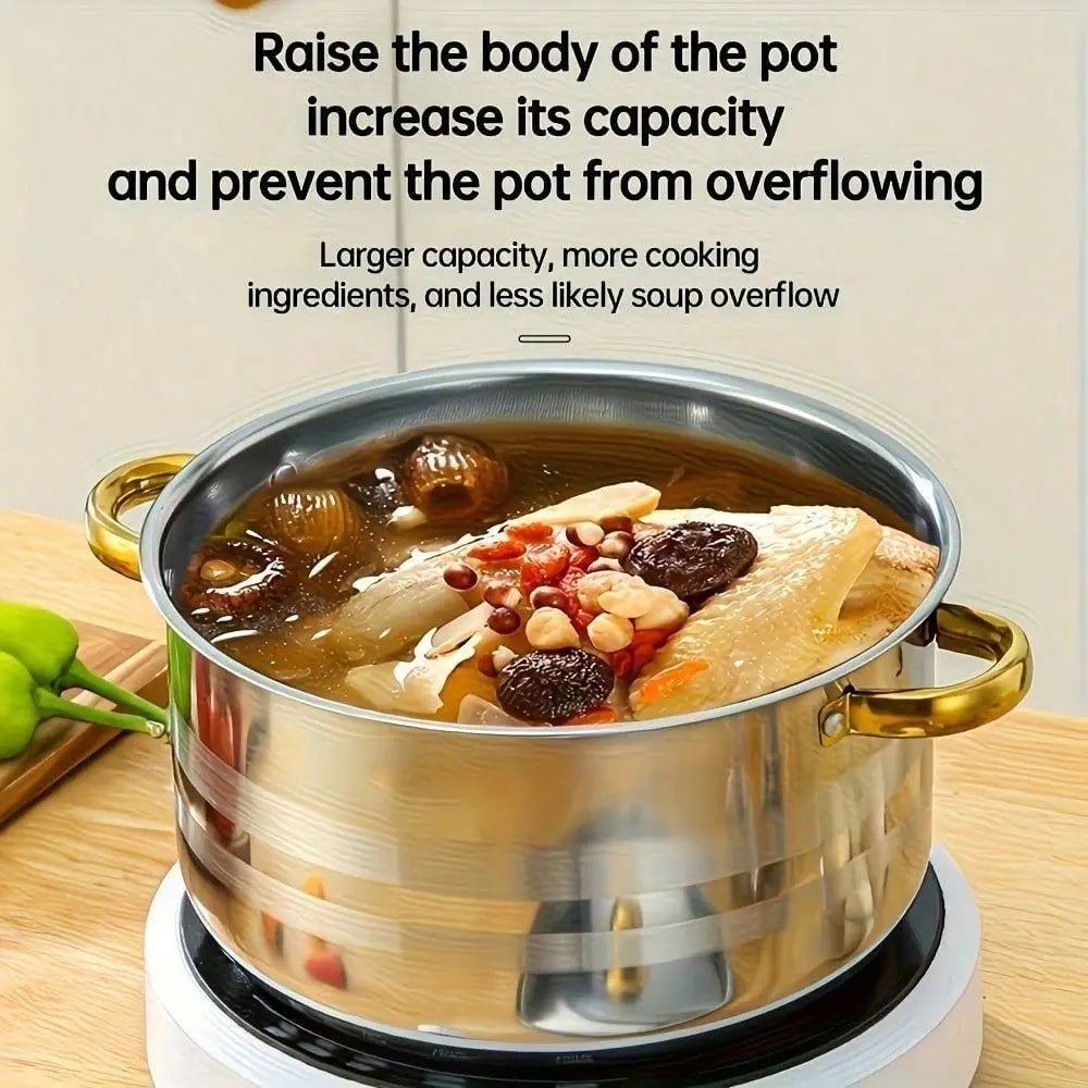 10Piece Stainless Steel Cookware Set 5 Pots With Lids, Multiple Sizes, Deep Stock Pot For Soup, Pasta, Noodles Seafood, Durable