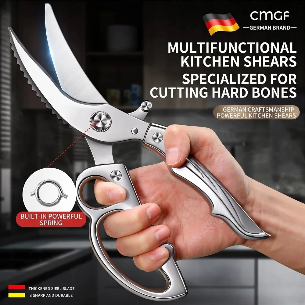 2026 New German-Style Stainless Steel Kitchen Scissors, Multi-Function Heavy-Duty Poultry Bone Shears for Home Use C2612