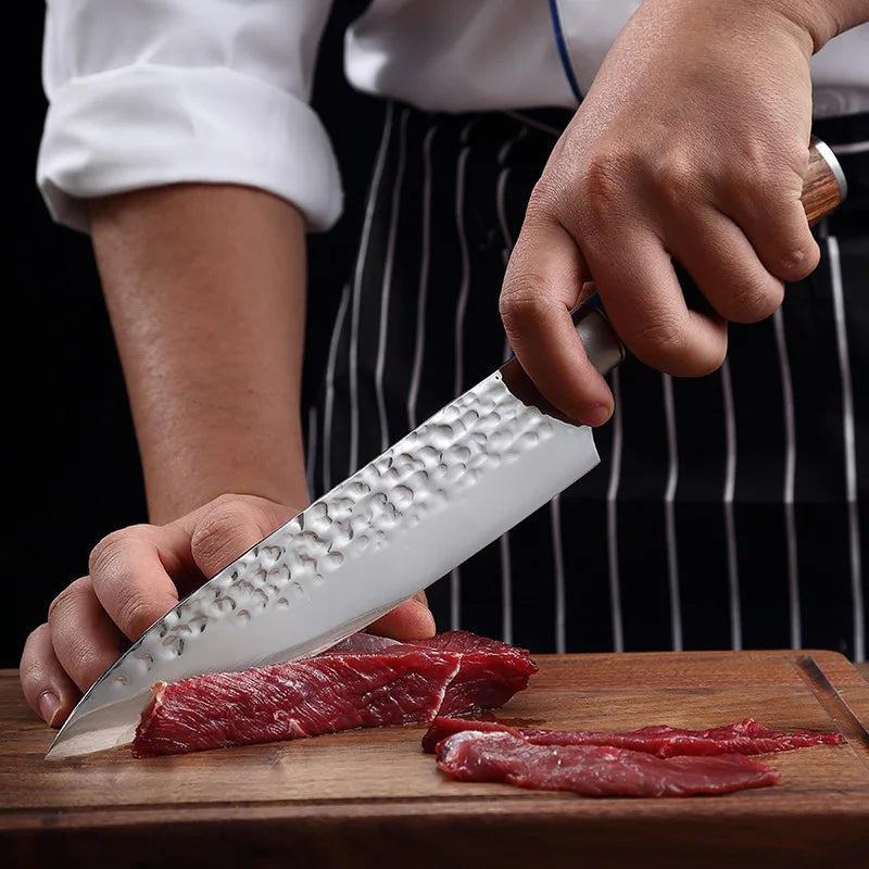 2026 new model high-end kitchen knife, 8-inch forged textured Japanese knife, Sanzai knife, professional kitchen cutting tool