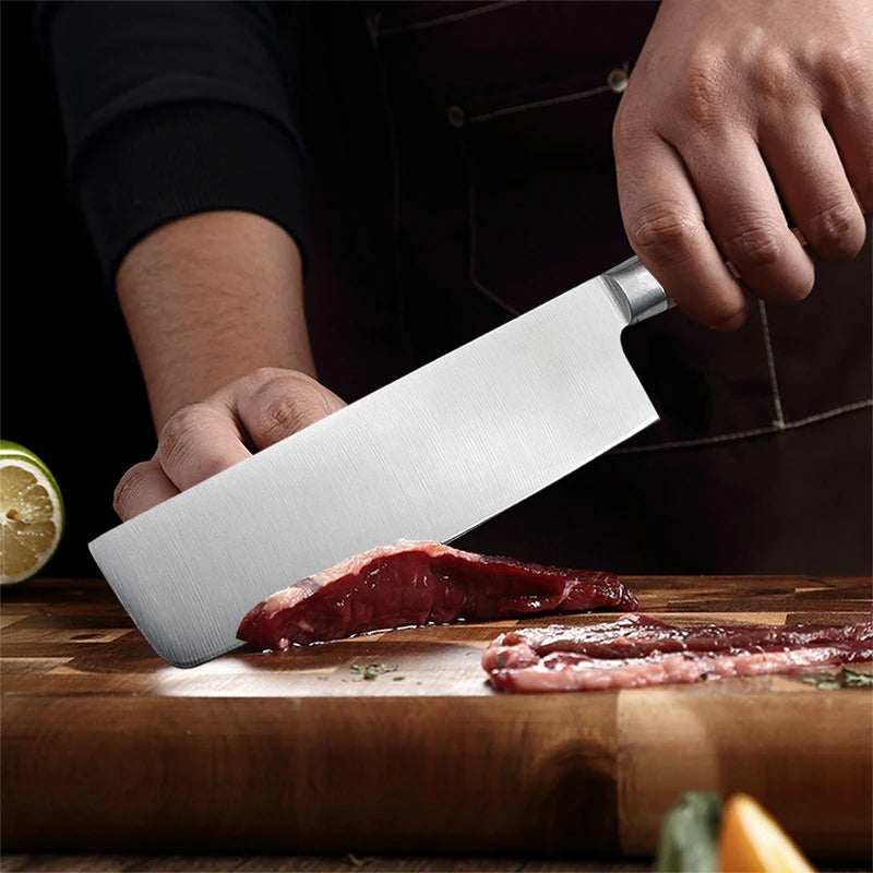 2026 New High-Strength Kitchen Knife, Japanese-style kitchen knife suitable for meat cutting, with colorful wooden handle